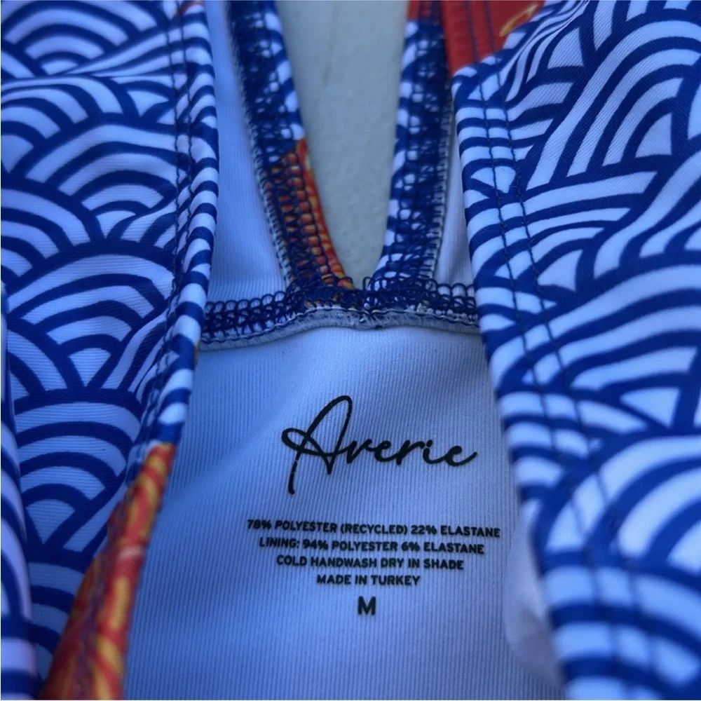 Averie Nirali Plunge One Piece Fish Print Blue Orange - Picture 5 of 6